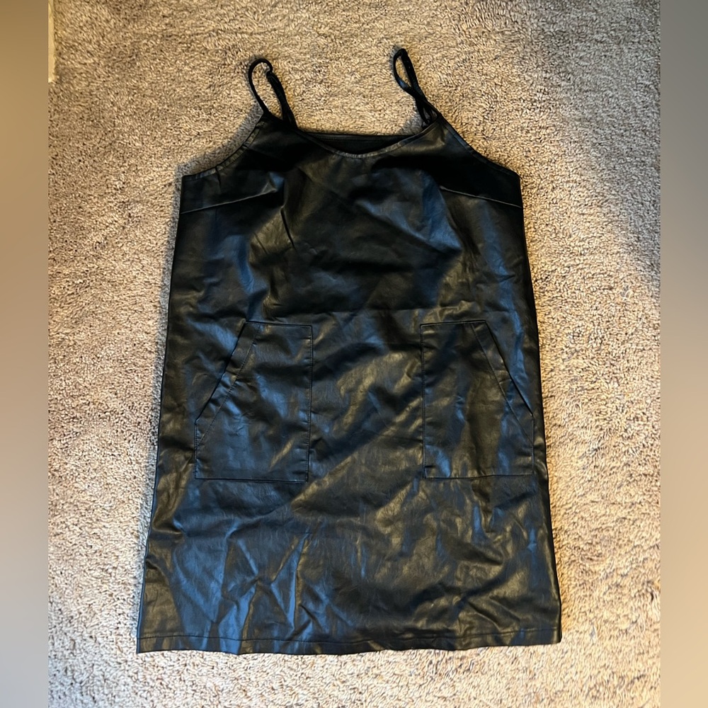 Black Faux Leather Dress with Pockets